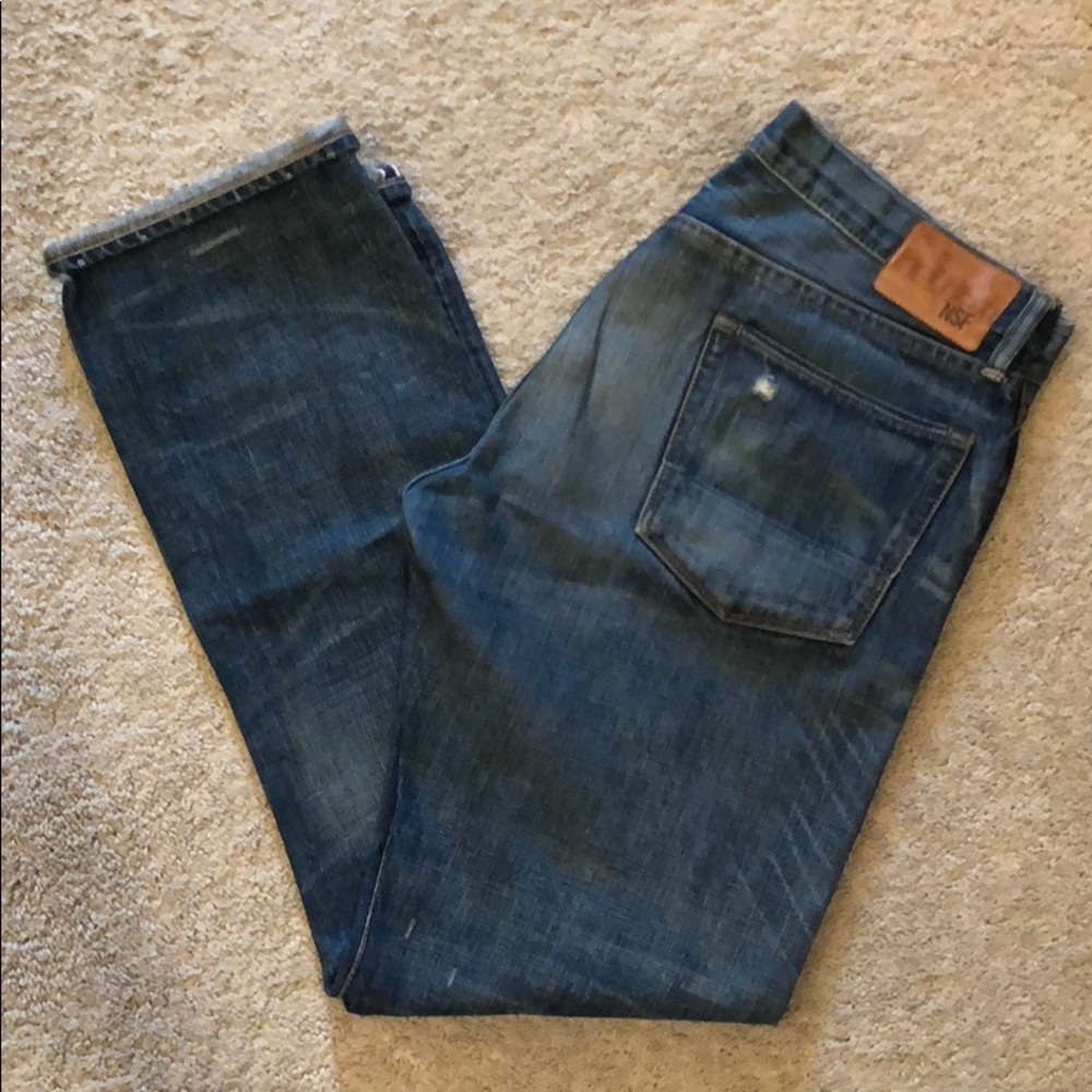 EUC, straight fit, distressed jeans